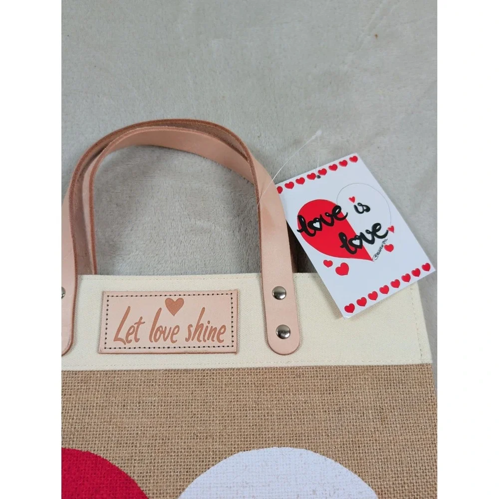 Brighton Love Is Love Jute Tote Bag Let Love Shine Hearts‎ Tan Cream NWT
